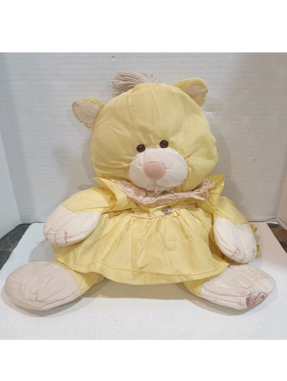 Vintage 1986 Fisher Price Puffalump Yellow Cat- Kitten With Dress Toys Plush